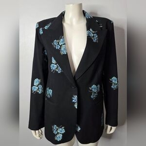 Smythe Black Blazer with Blue Floral Design